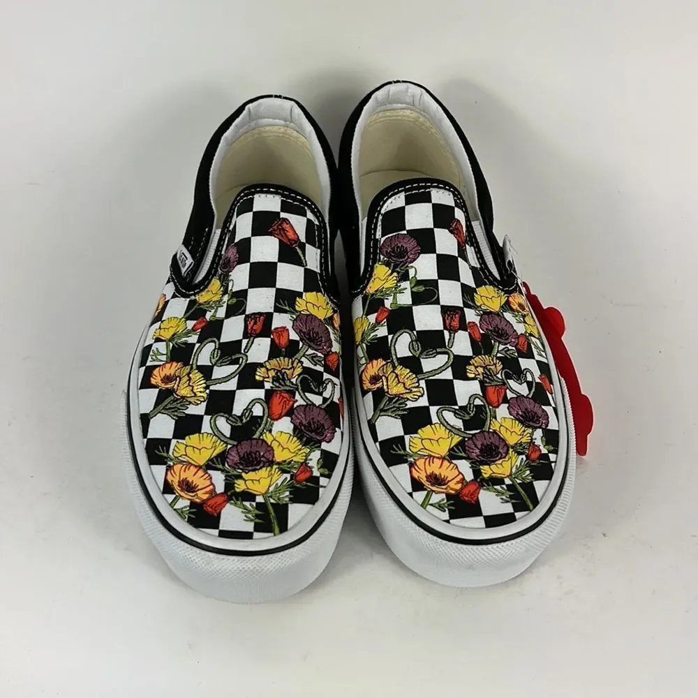 Vans black white floral multi classic slip on platform sneakers women’s 8_3